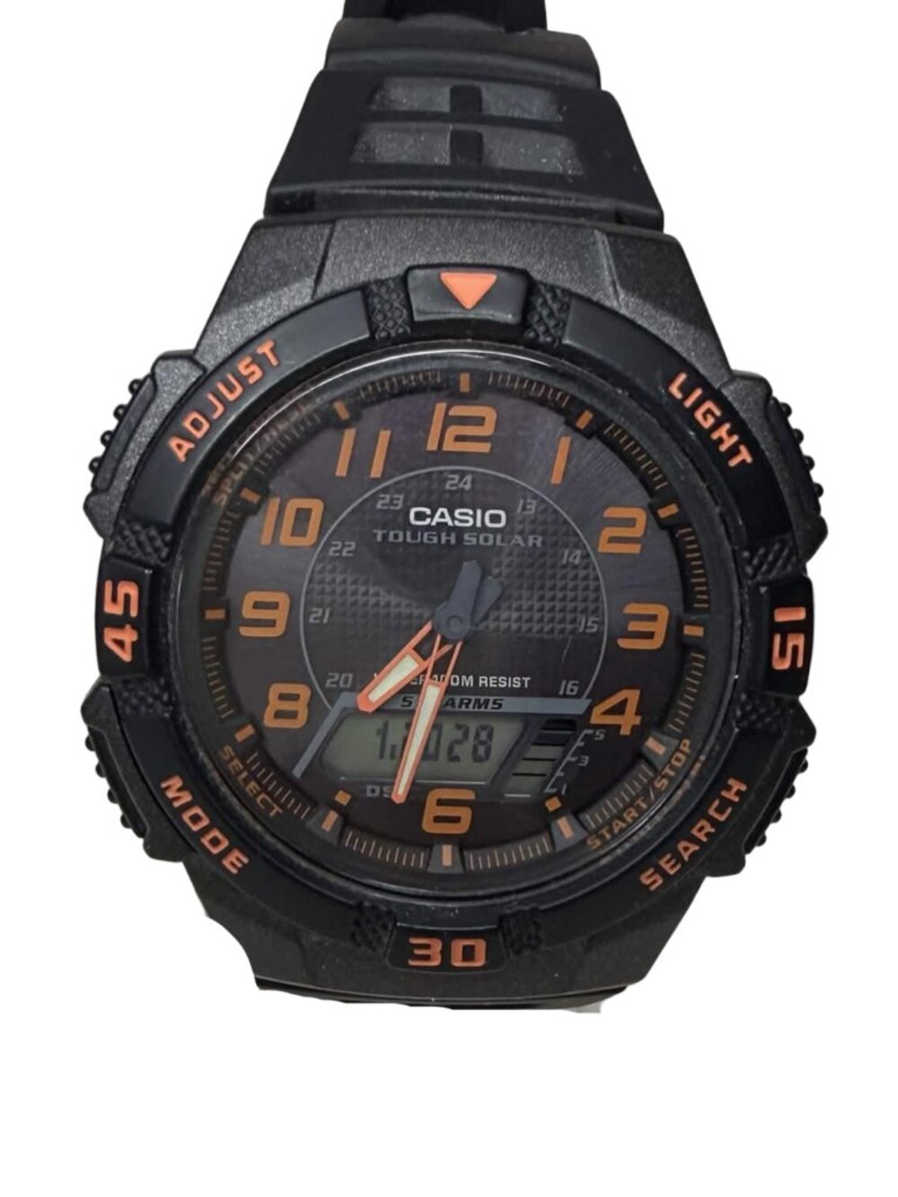 Casio Tough Solar AQ-S800W Black Orange Analog Digital Watch 100M Water Resist